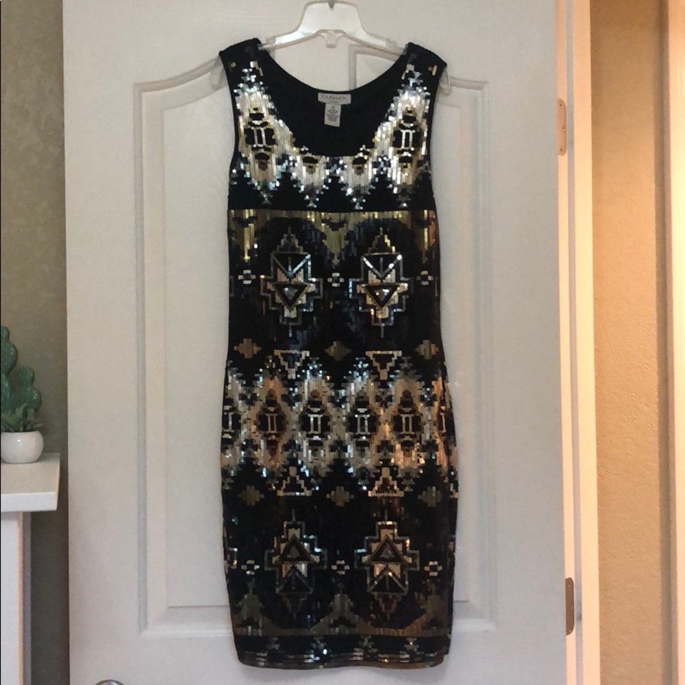 Sequin black dress with gold